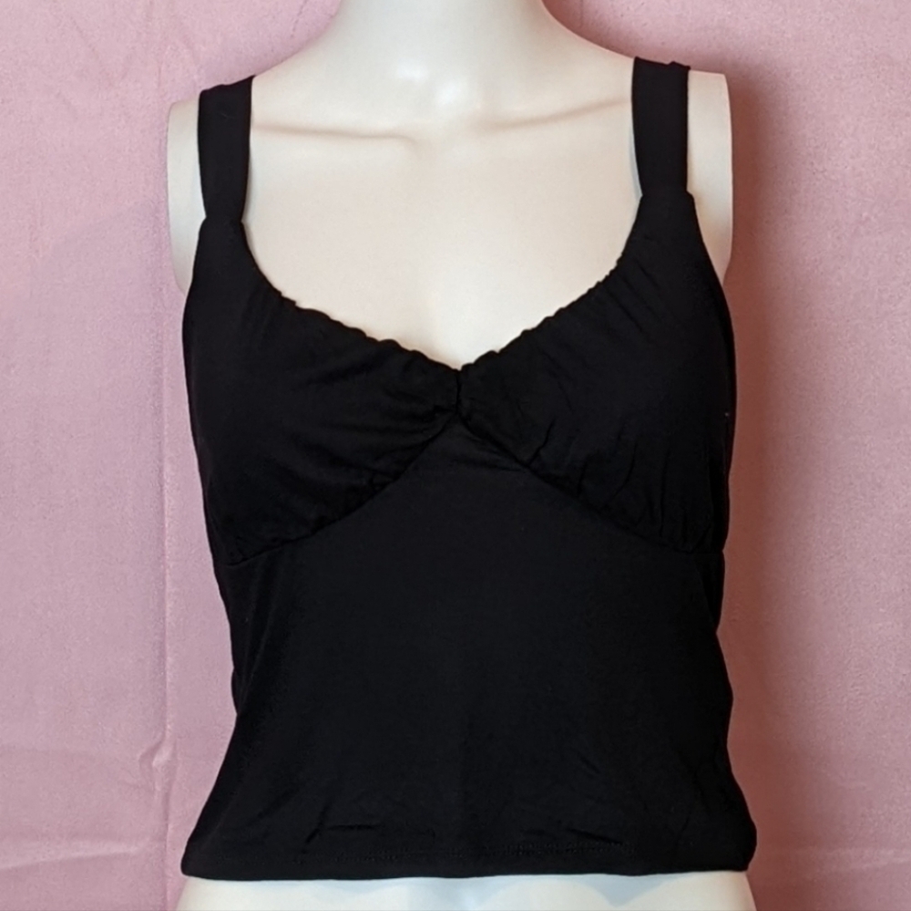 ASOS Black Ruched Cup Square Back Sleeveless Crop Top size 6